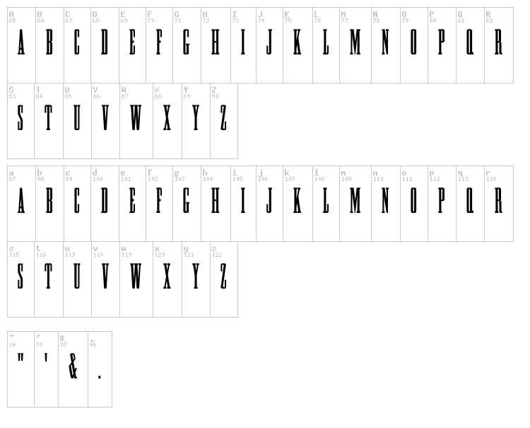HFF Greek ExCon font map